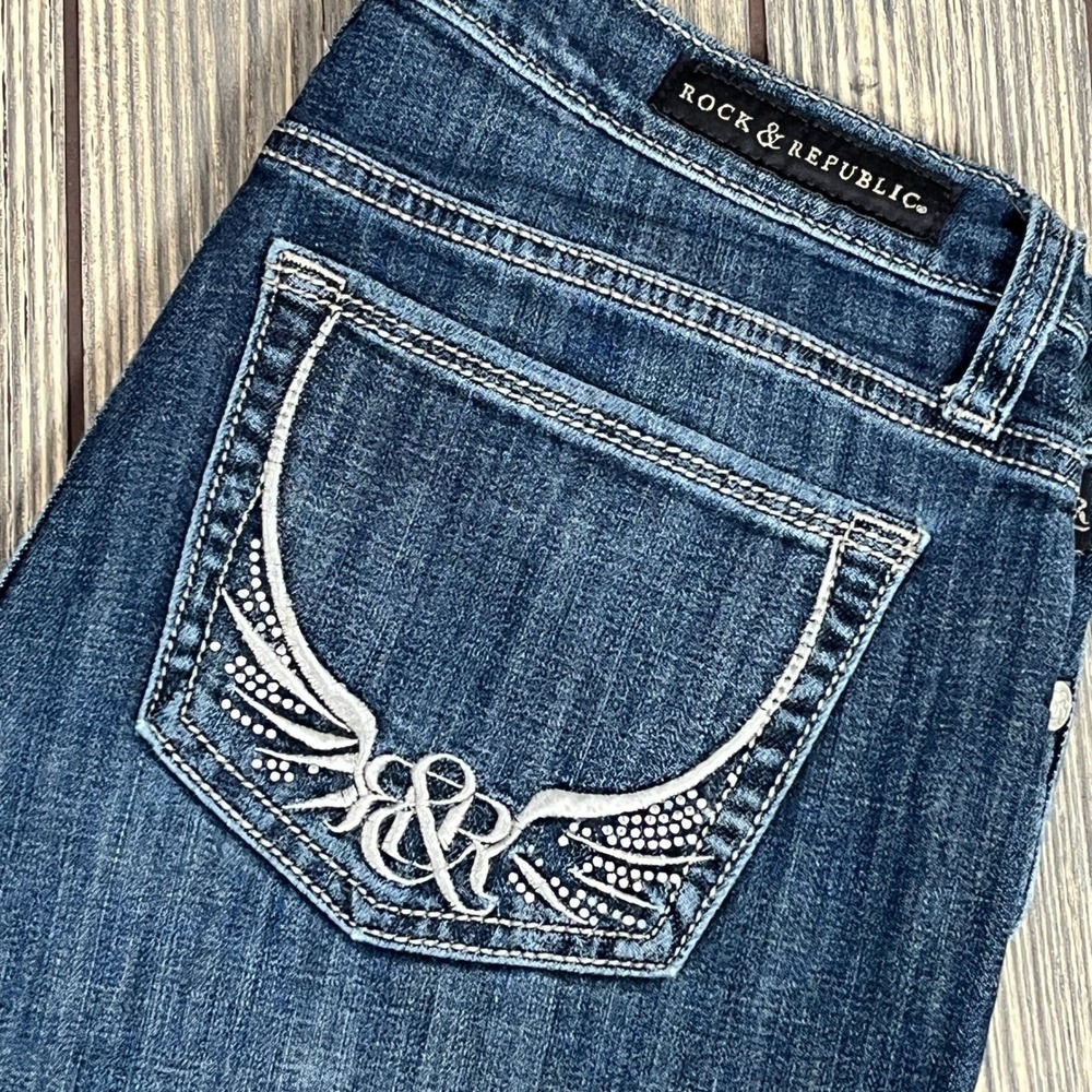 Rock & Republic Jeans Women Slim Straight Stretch Wings Embellished Sz 10